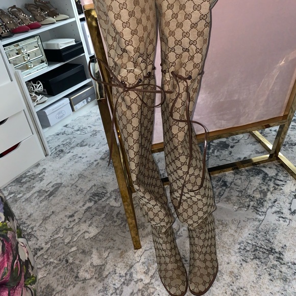 Brand New Gucci Canvas Over the Knee Boots - Picture 6 of 8